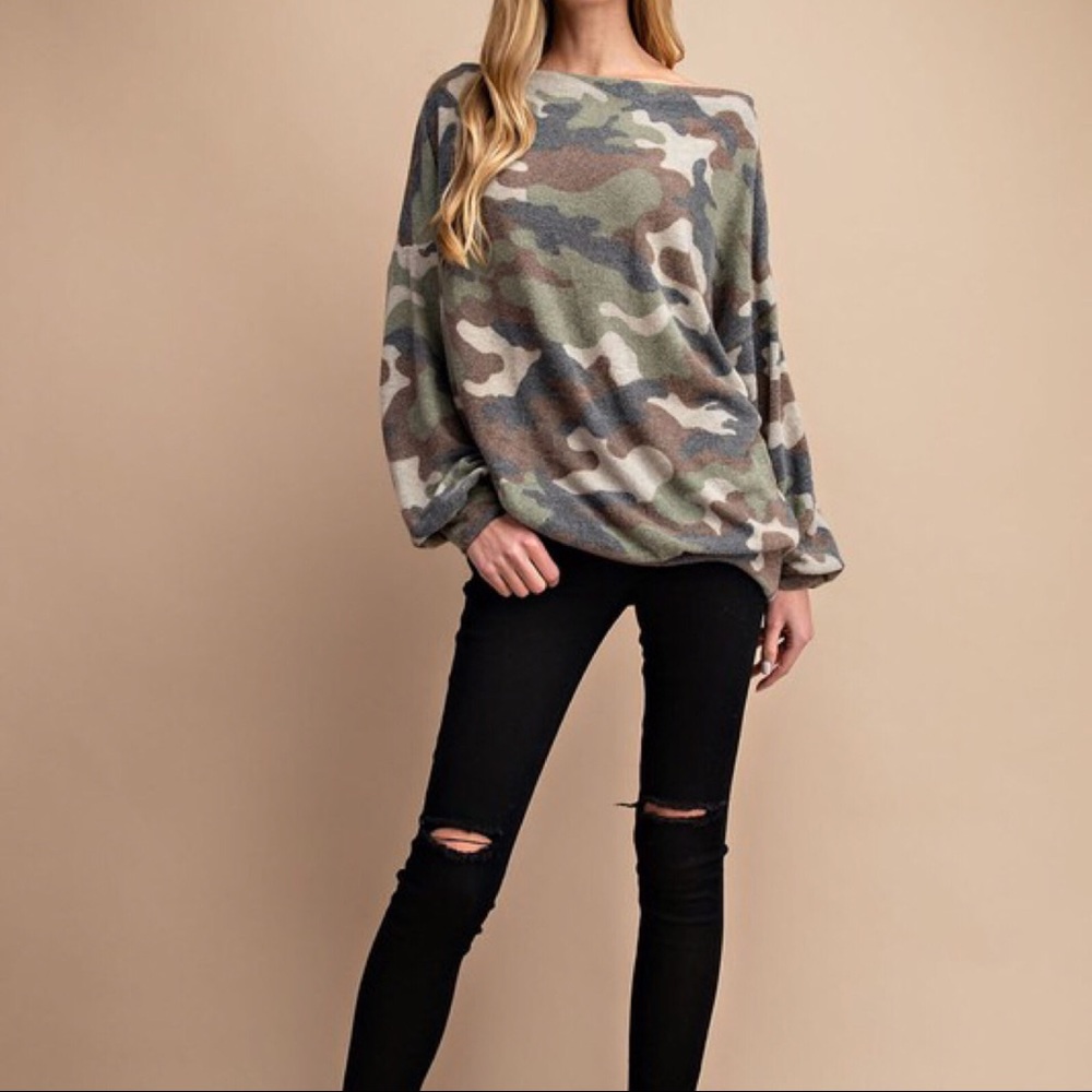 CLEARANCE-FIRM‼️Brushed Knit Camo Top-Olive - Picture 5 of 8